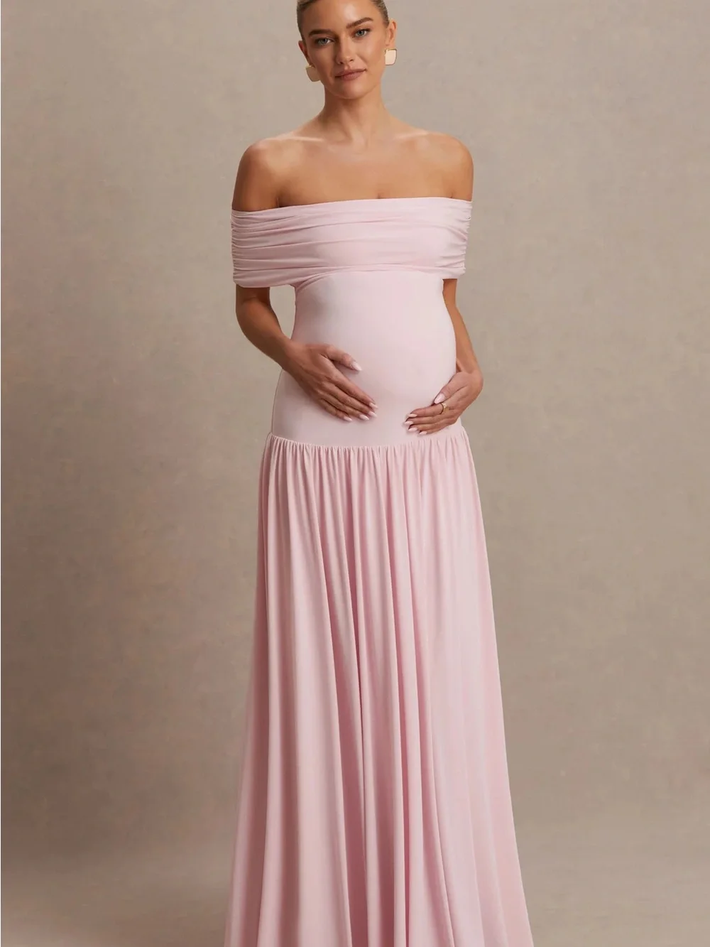 JULIETTE
Blush Pink Bardot-Neck Maternity Maxi Dress With Drop-Waist - Picture 2 of 3